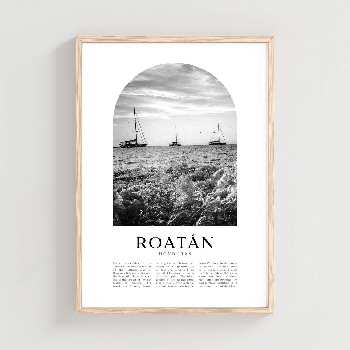 Roatan Honduras Sailboats Black And White Surf Vintage Photo Poster