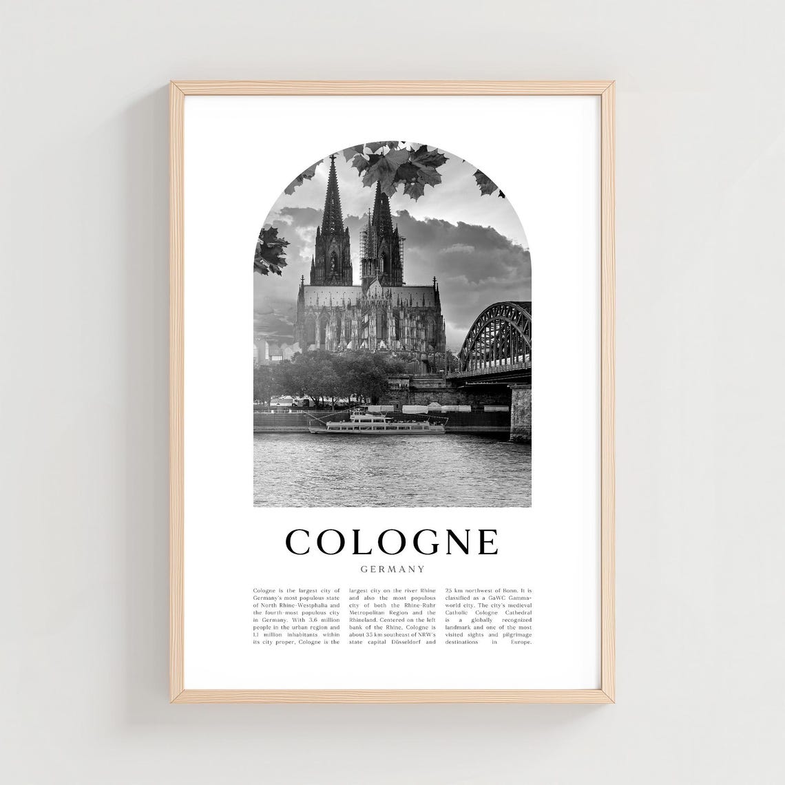 Cologne Germany Black and White Cathedral Skyline Photo Poster