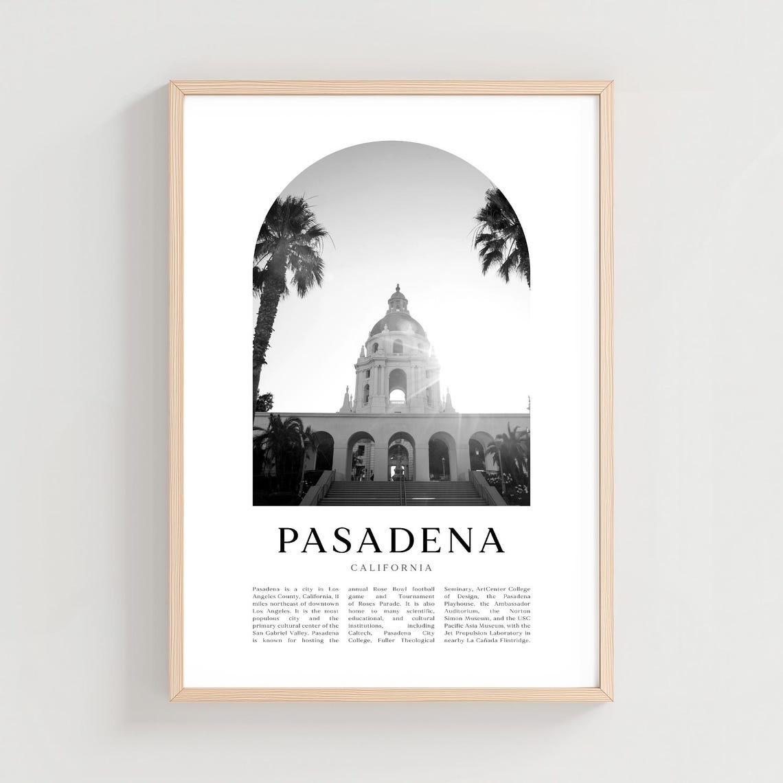 Pasadena California City Hall Black and White Photo Art Poster