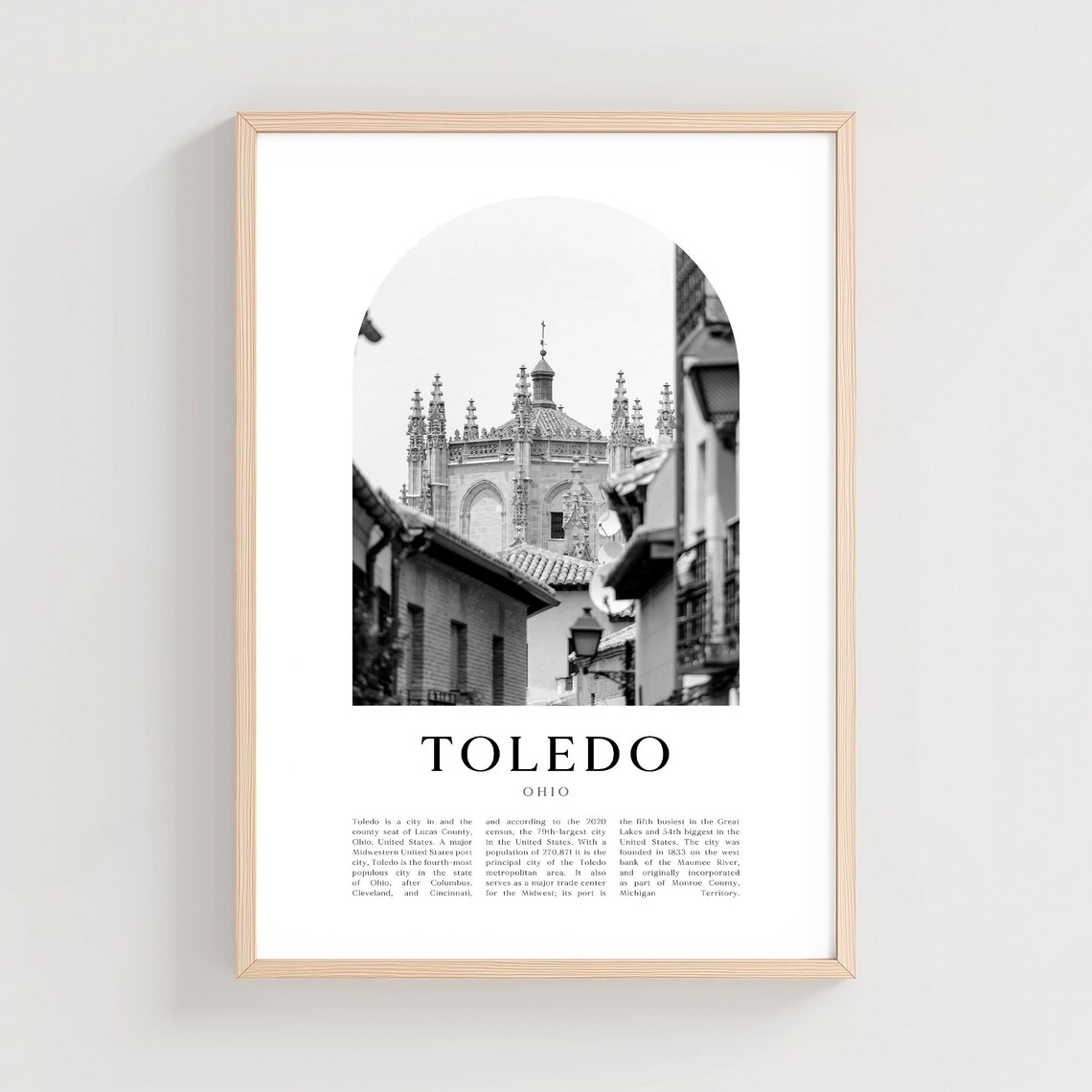Toledo Ohio Historic Old Street Cathedral Black and White City Print