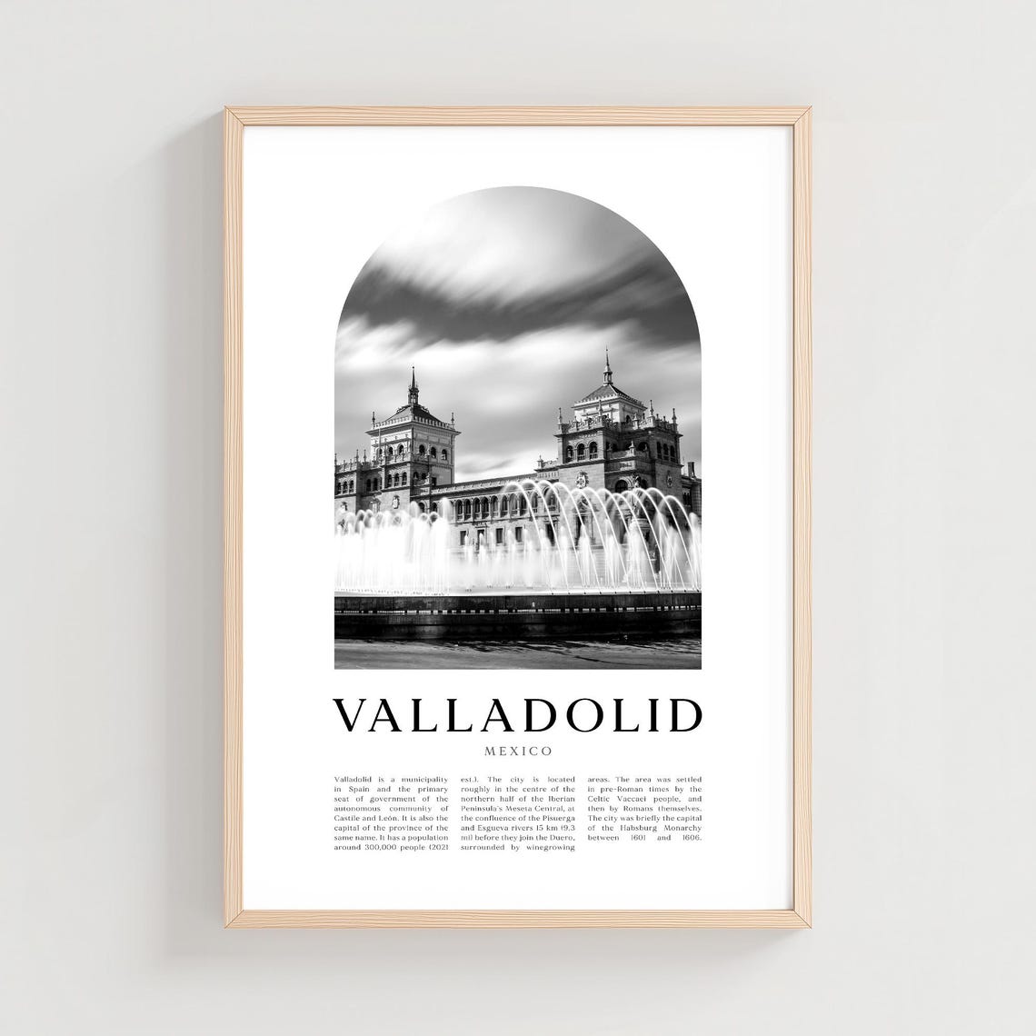 Valladolid Historic Building Fountains Black White Arch Photo Poster