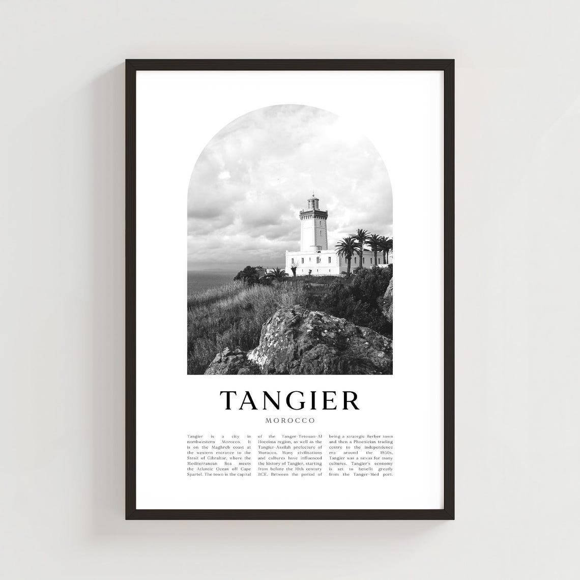 Tangier Morocco Lighthouse Cape Spartel Black and White Photo Poster