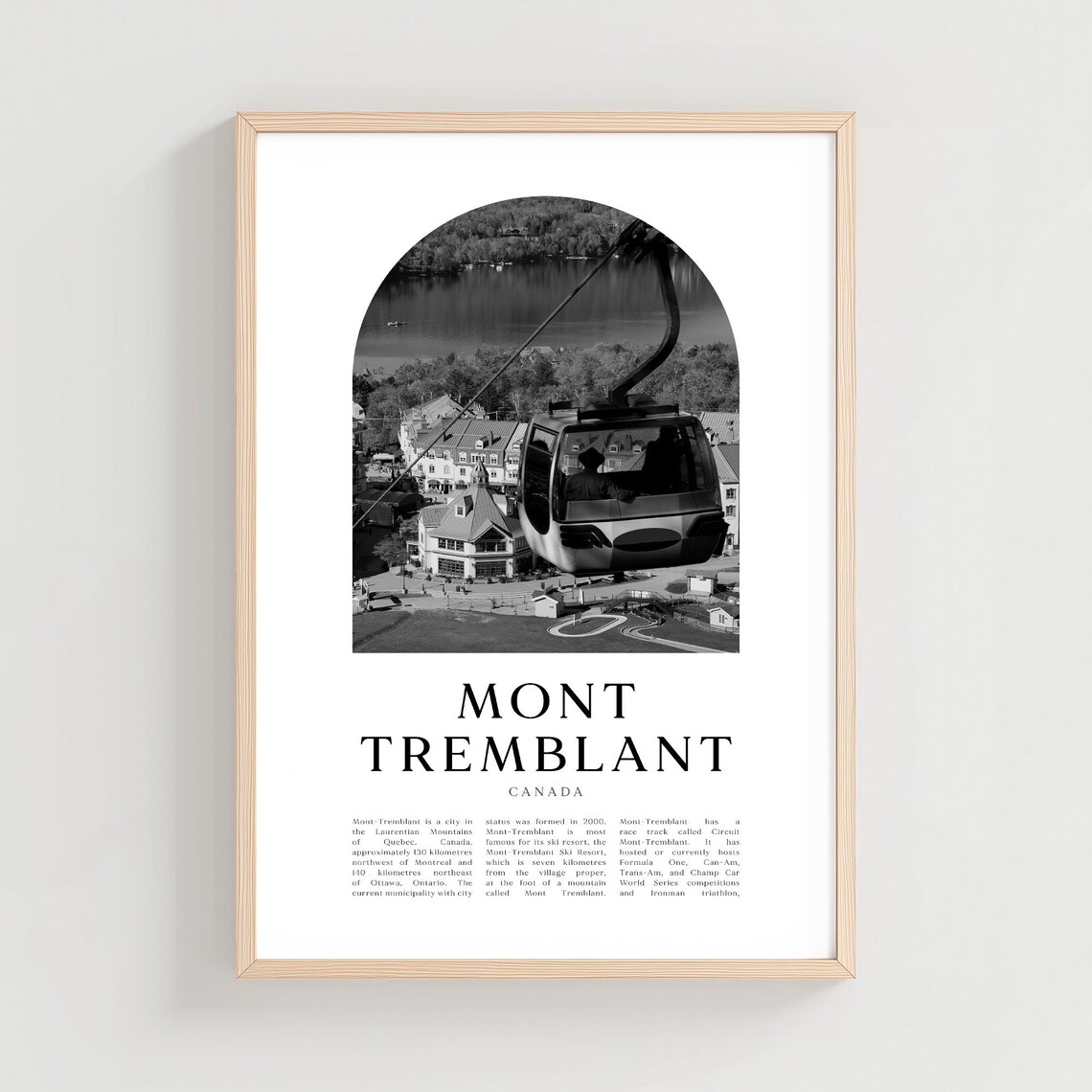 Mont Tremblant Gondola Village Lake View Black White Travel Poster