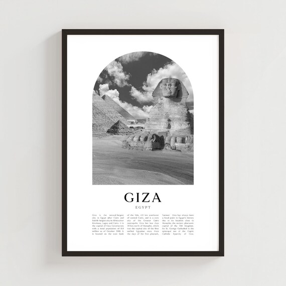 Giza Egypt Great Sphinx Pyramid Black White Minimalist Arch Poster