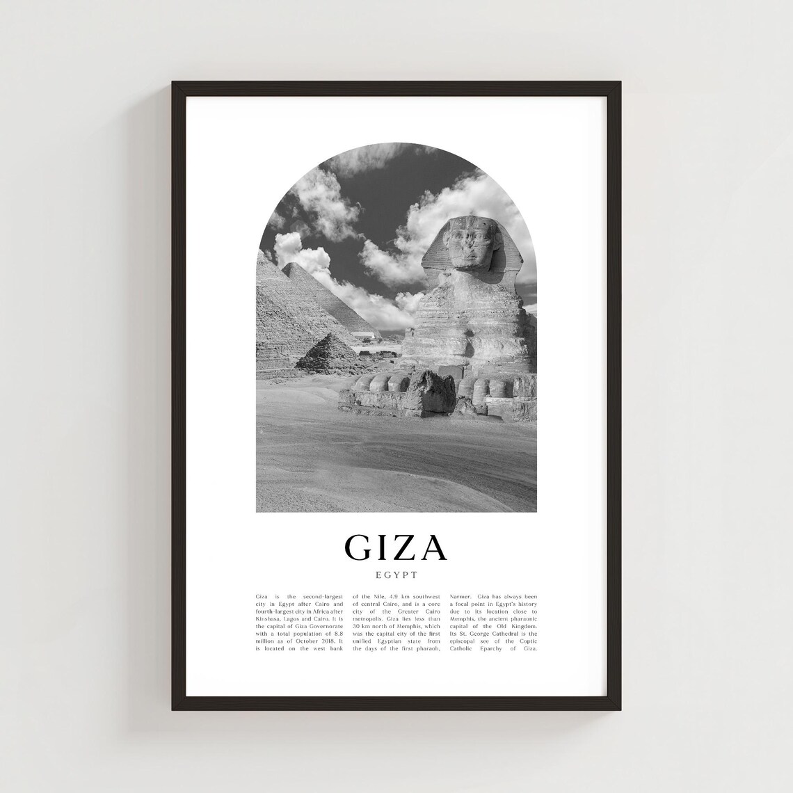 Giza Egypt Great Sphinx Pyramid Black White Minimalist Arch Poster