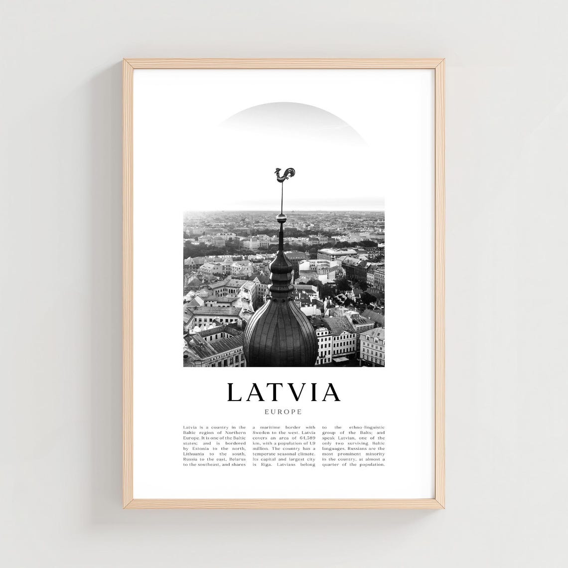 Latvia Europe Riga Old Town Rooftops Black and White Photo Poster