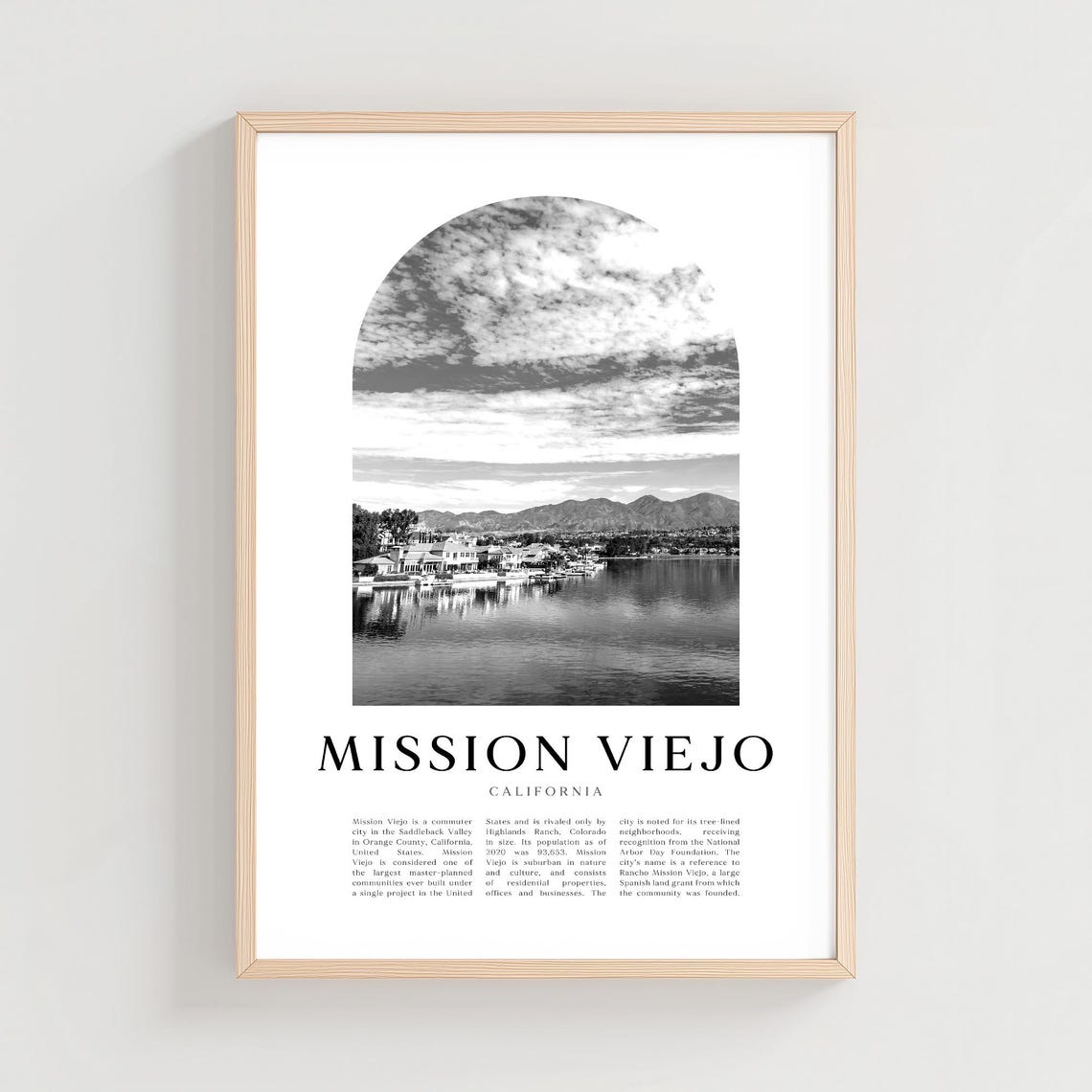 Mission Viejo California Lake and Mountains Monochrome Photo Poster