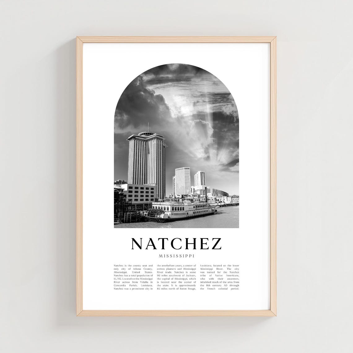 Natchez Mississippi Riverboat Skyline Black White Photo Poster