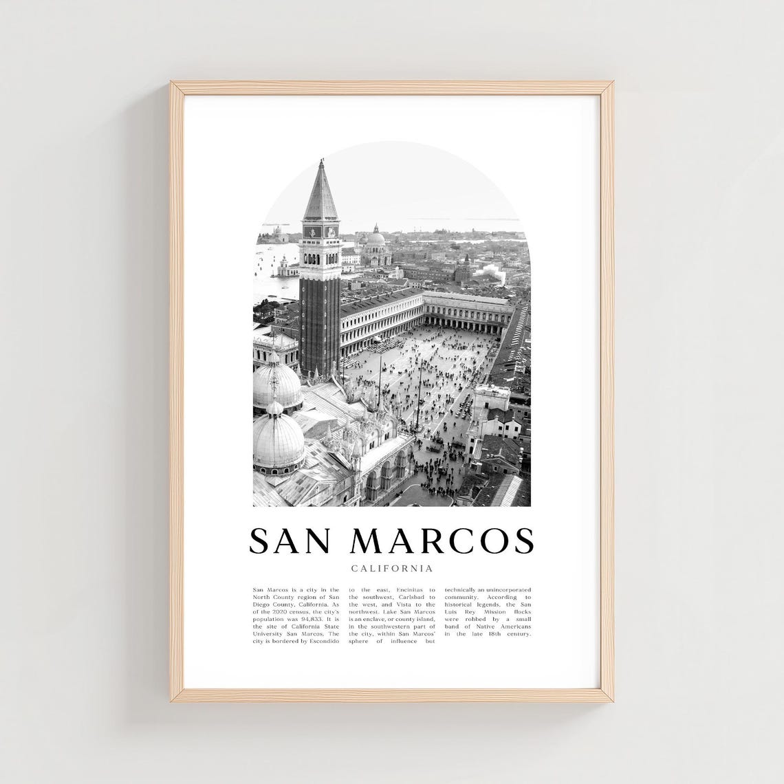 San Marcos California Arched Photo View Over Venetian Square Poster