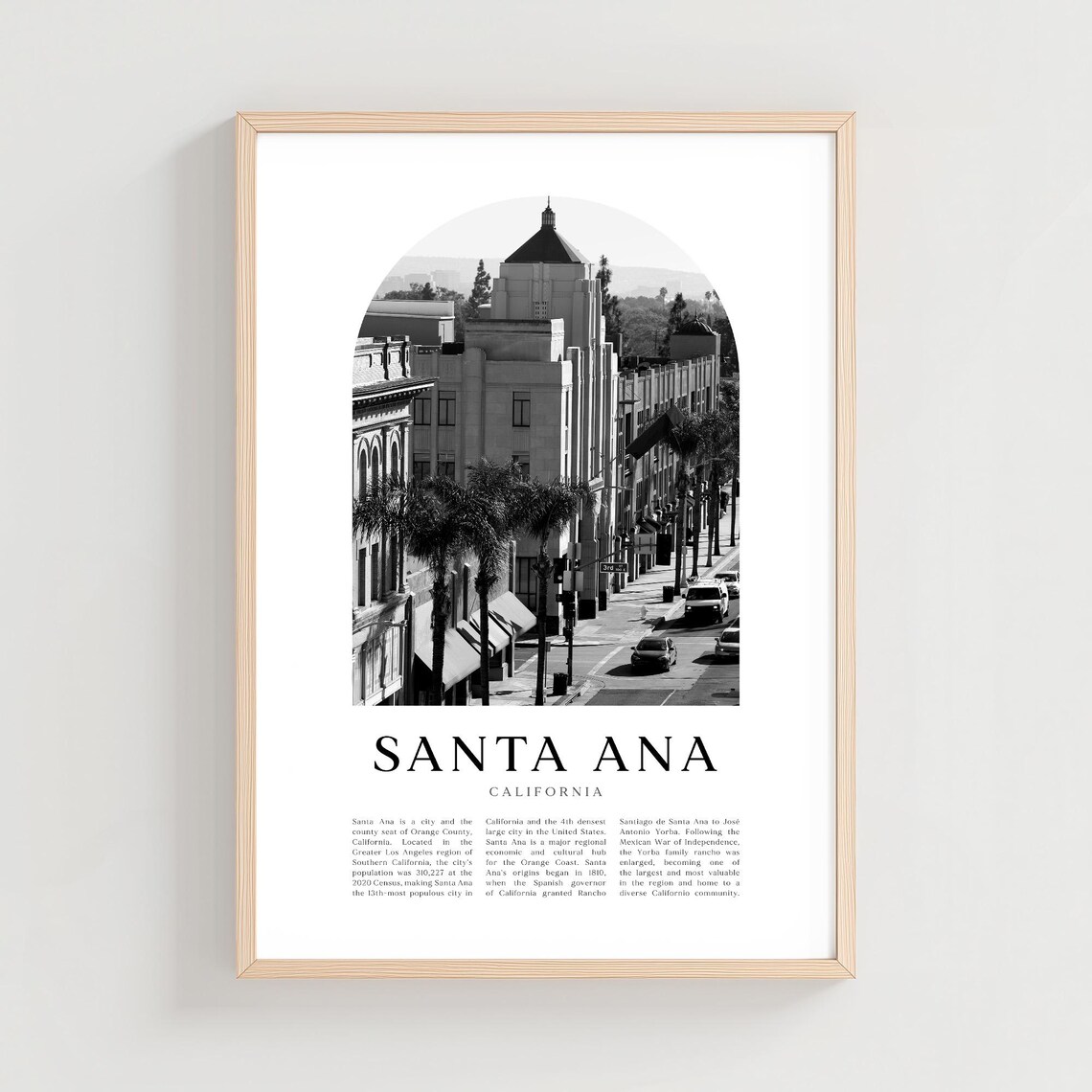 Santa Ana California Downtown Street Black and White Photo Poster