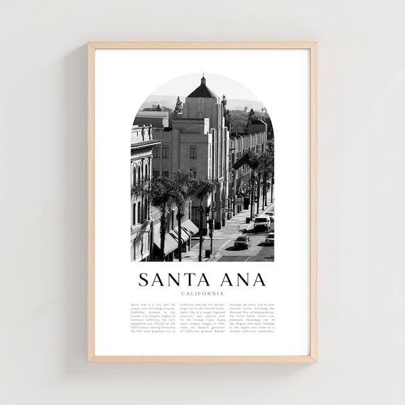 Santa Ana California Downtown Street Black and White Photo Poster