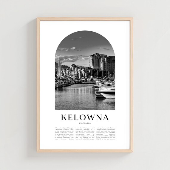 Kelowna Canada Okanagan Lake Black and White Marina Photo Travel Poster