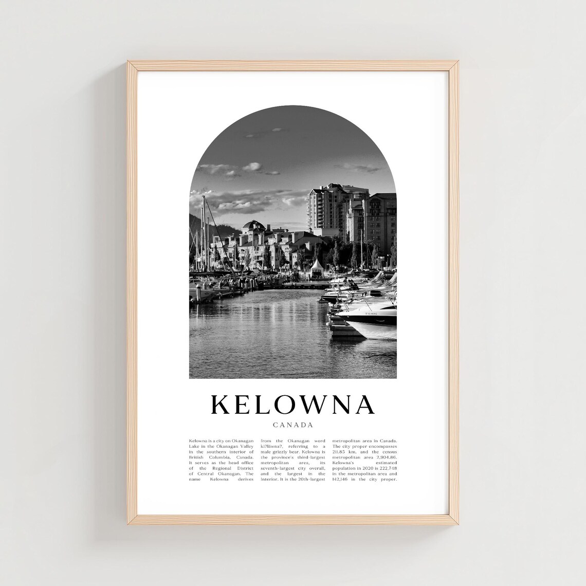 Kelowna Canada Okanagan Lake Black and White Marina Photo Travel Poster