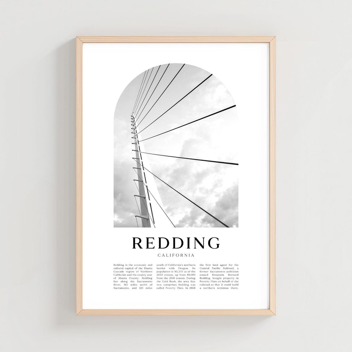 Redding California Black and White Sundial Bridge Dramatic Arch Poster