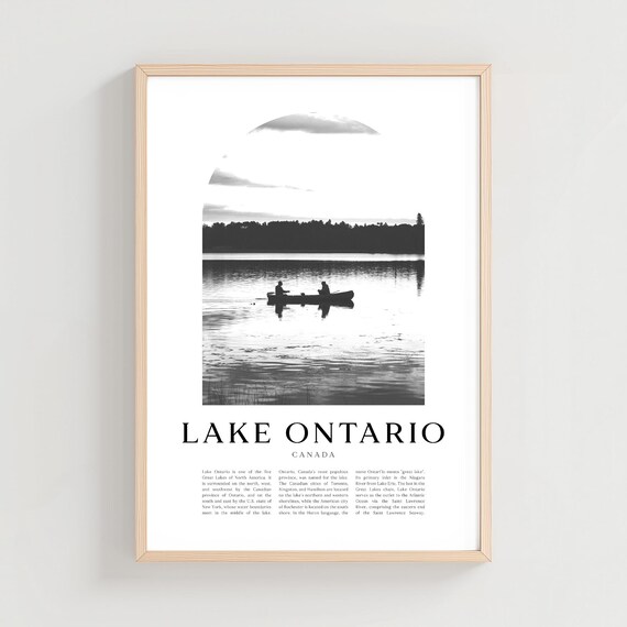 Lake Ontario Canada Canoe Sunset Black and White Photo Poster