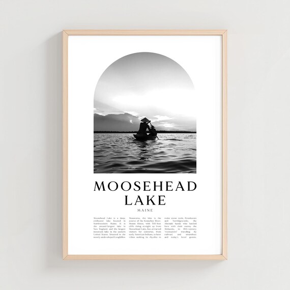 Moosehead Lake Maine Sunset Paddler Black White Photo Poster