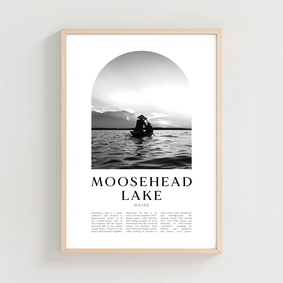 Moosehead Lake Maine Sunset Paddler Black White Photo Poster