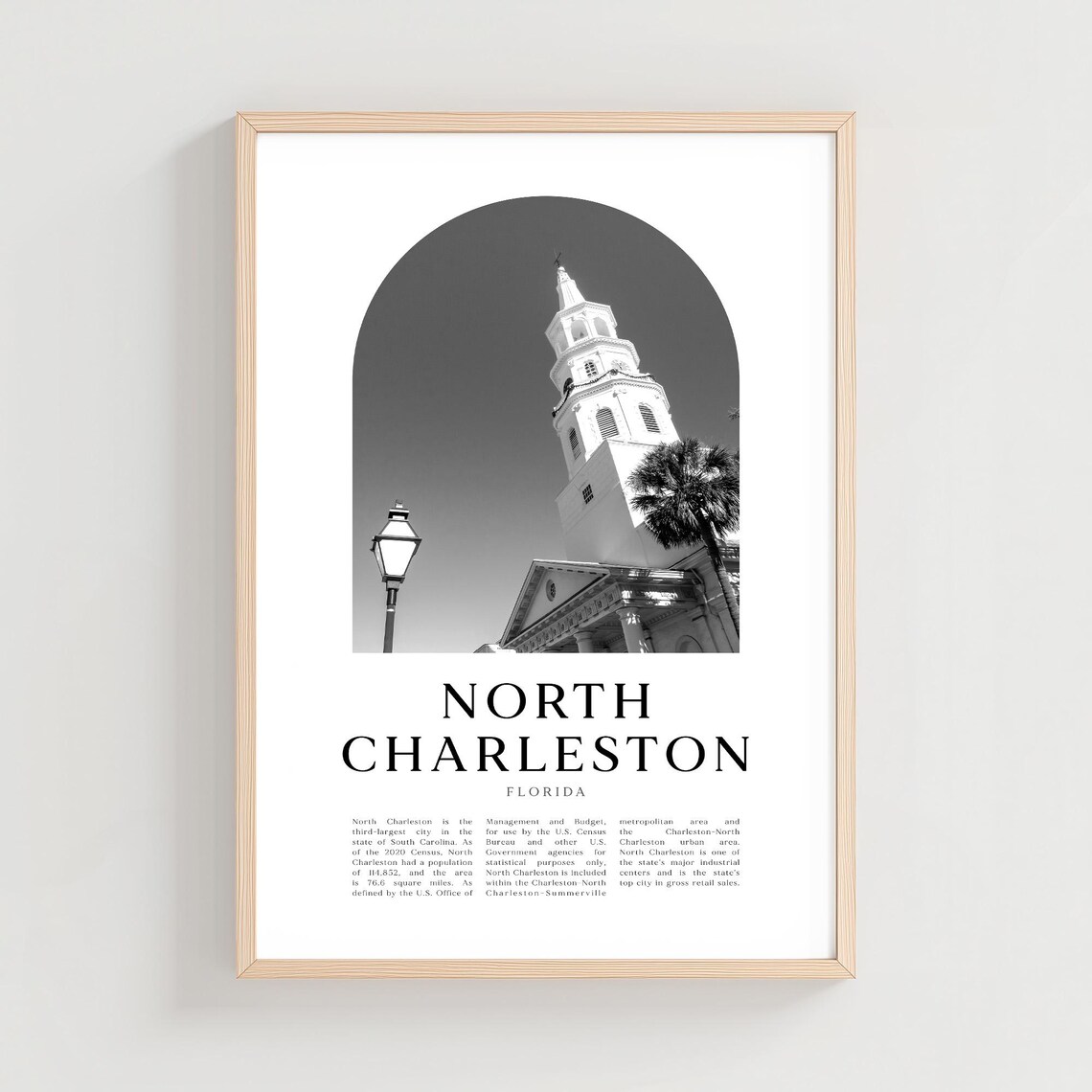 North Charleston Historic Church Tower Arch Black and White Poster