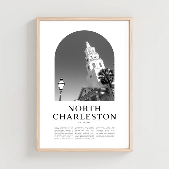 North Charleston Historic Church Tower Arch Black and White Poster