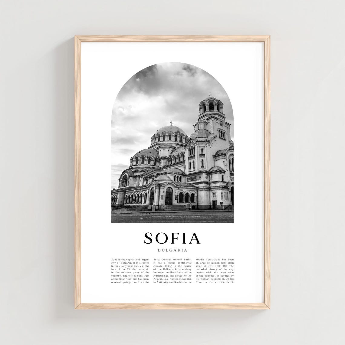 Sofia Bulgaria Alexander Nevsky Cathedral Black and White Arch Poster