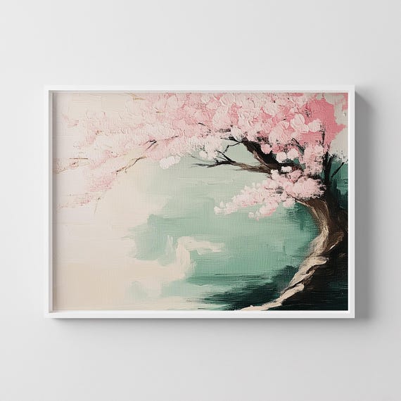 Cherry Blossom Oil Painting Japanese Spring Wall Art
