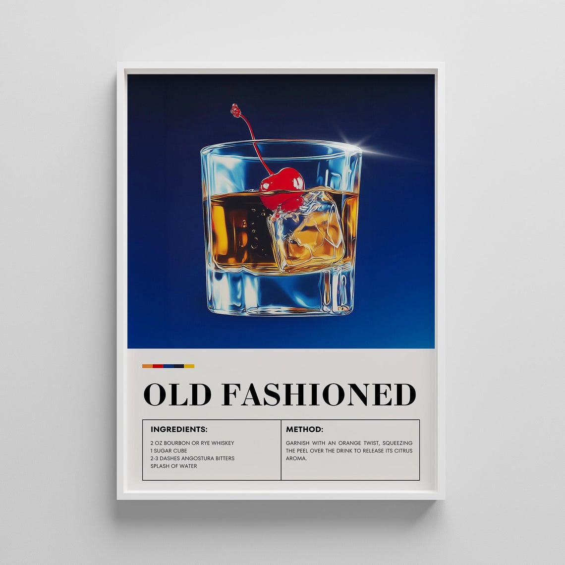 Old Fashioned Whiskey Cherry Cocktail Recipe Vintage Bar Print