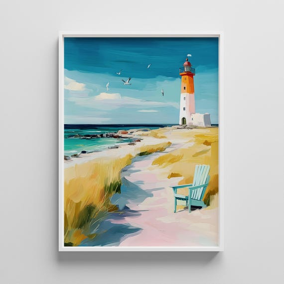 Coastal Lighthouse Poster Nautical Beach Wall Art Seaside Decor Summer