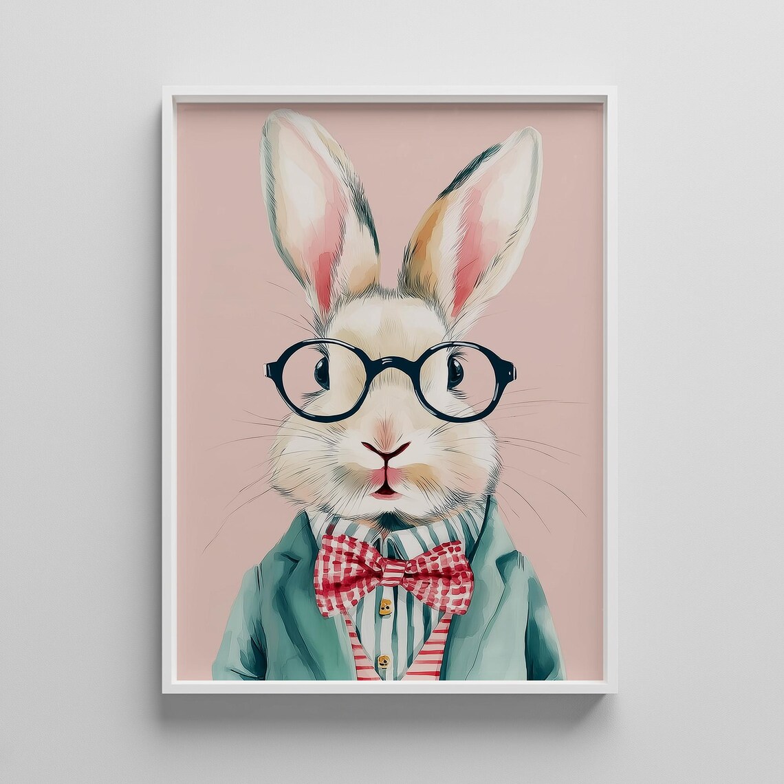 Whimsical Bunny Wall Art Rabbit In Glasses Poster Kids Nursery Decor Easter Animal Illustration Instant
