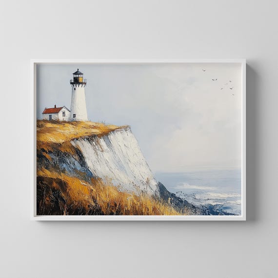 Lighthouse Coastal Cliff Art Print Seaside Landscape
