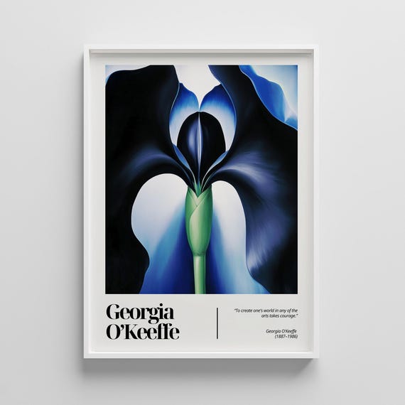 Georgia Okeeffe Iris Print Moody Dark Blue Floral Art