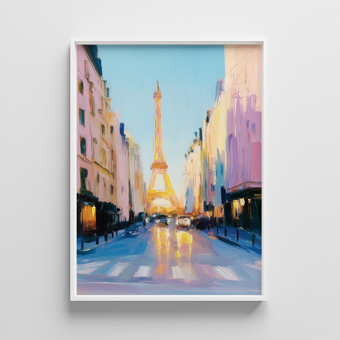 Paris Eiffel Tower Sunny Street Painting Impressionist French Wall Art