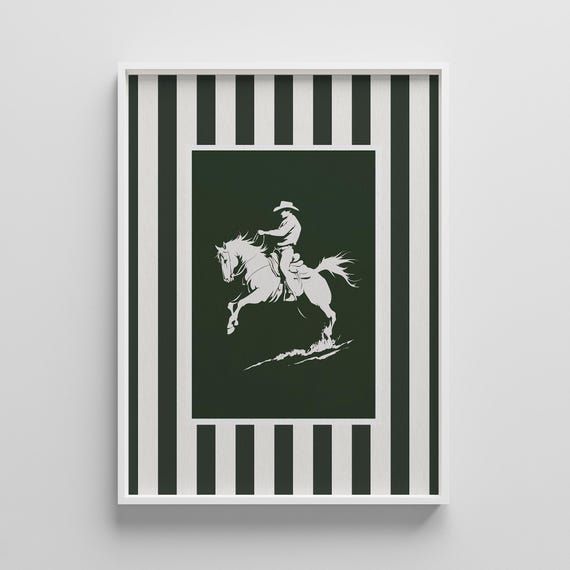 Vintage Rodeo Print Striped Cowboy Wall Art Retro Western Decor
