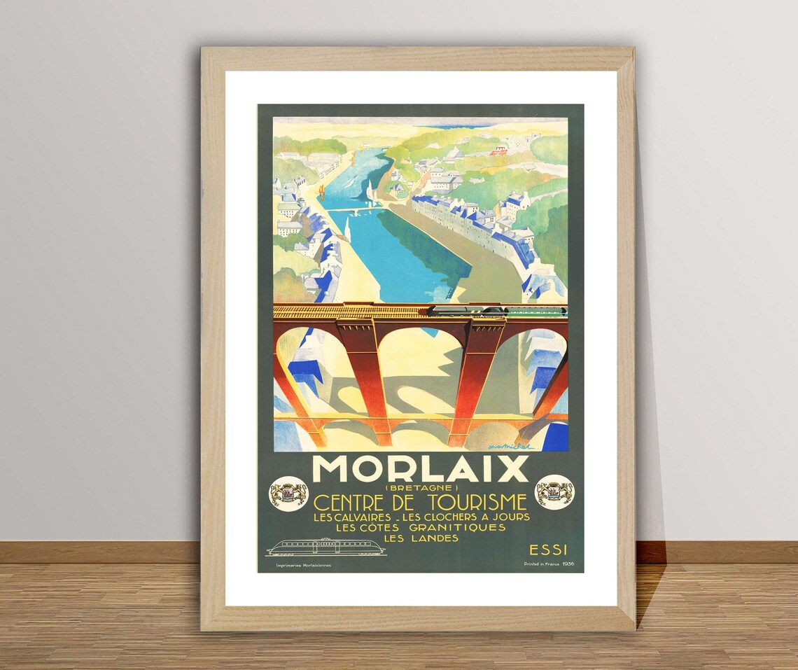 Morlaix Brittany France Viaduct Railway Tourism Vintage Travel Poster