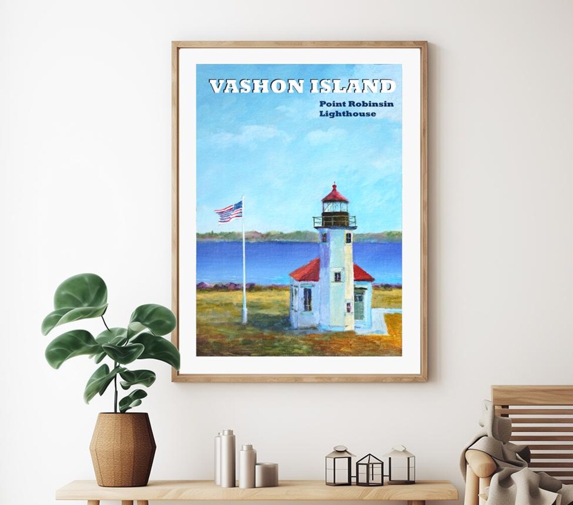 Vashon Island Lighthouse Coastal Scene Pacific Northwest Travel Poster - Image 2