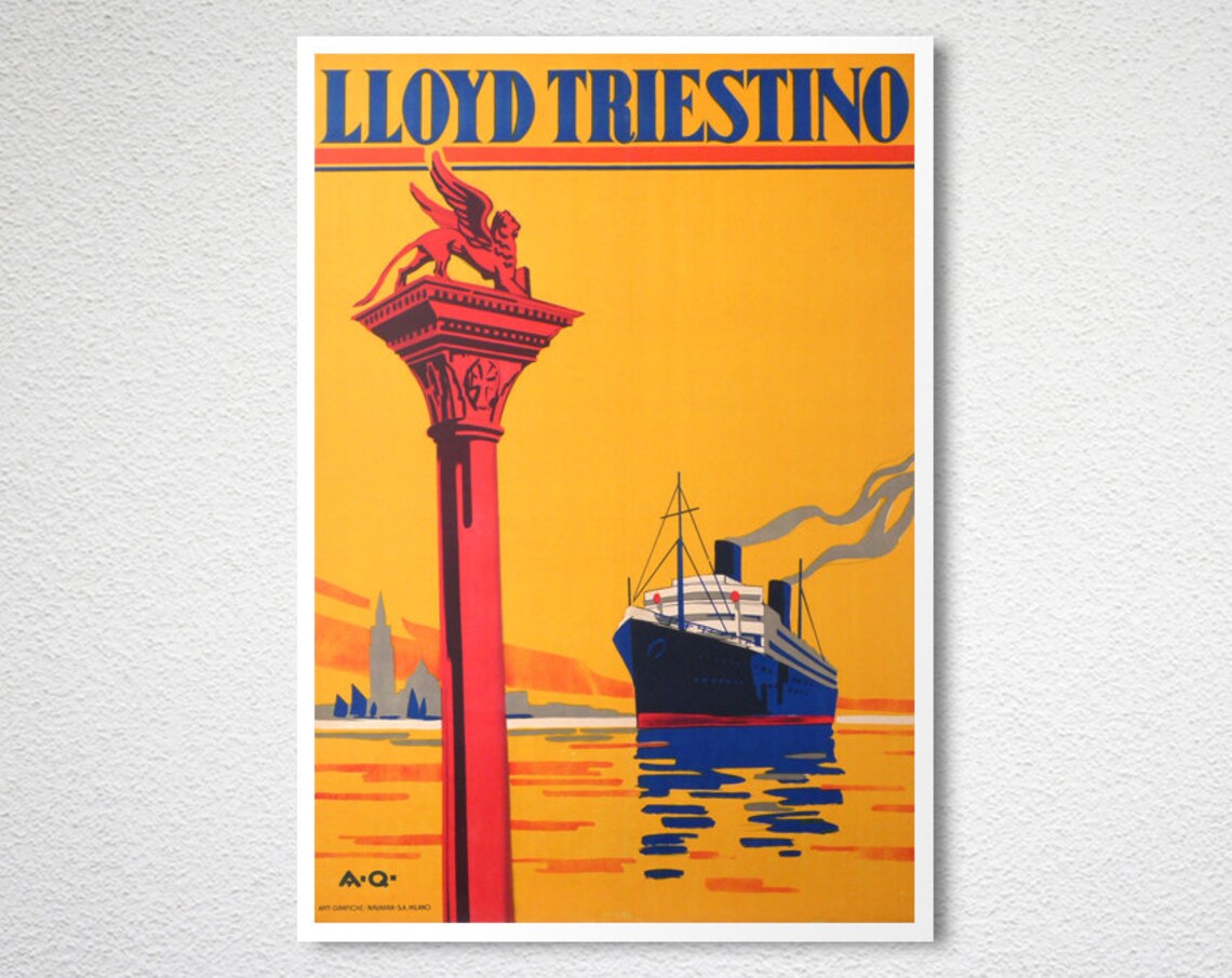 Lloyd Triestino Italian Ocean Liner Vintage Travel Poster Lion Column - Image 2
