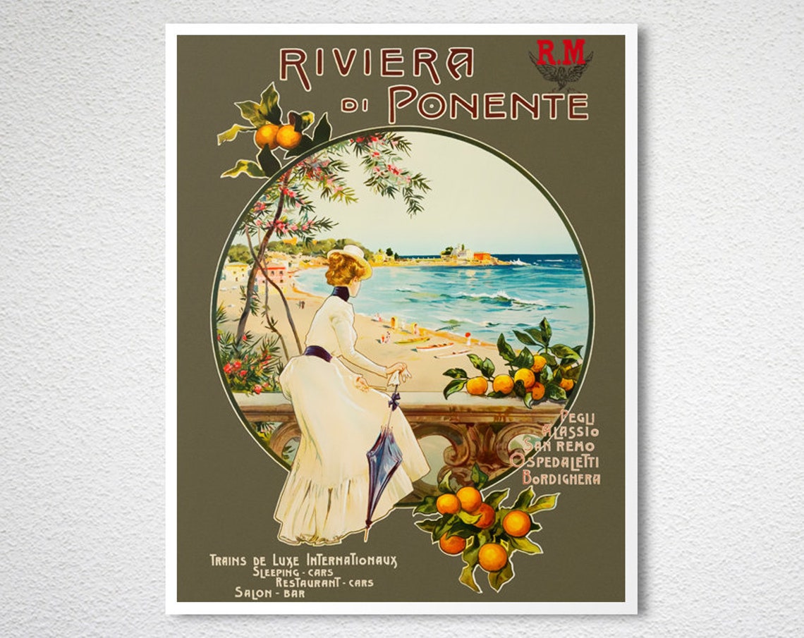 Riviera Di Ponente Italian Riviera Vintage Railway Travel Poster - Image 2