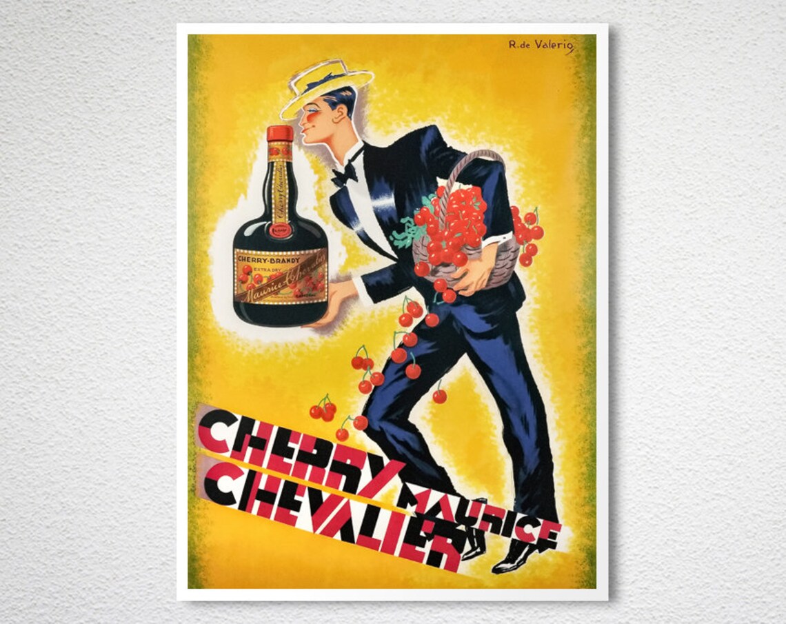 Cherry Maurice Chevalier Liqueur Vintage French Advertising Poster - Image 2