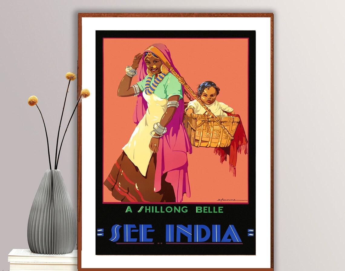 See India A Shillong Belle Vintage Indian Woman Travel Poster