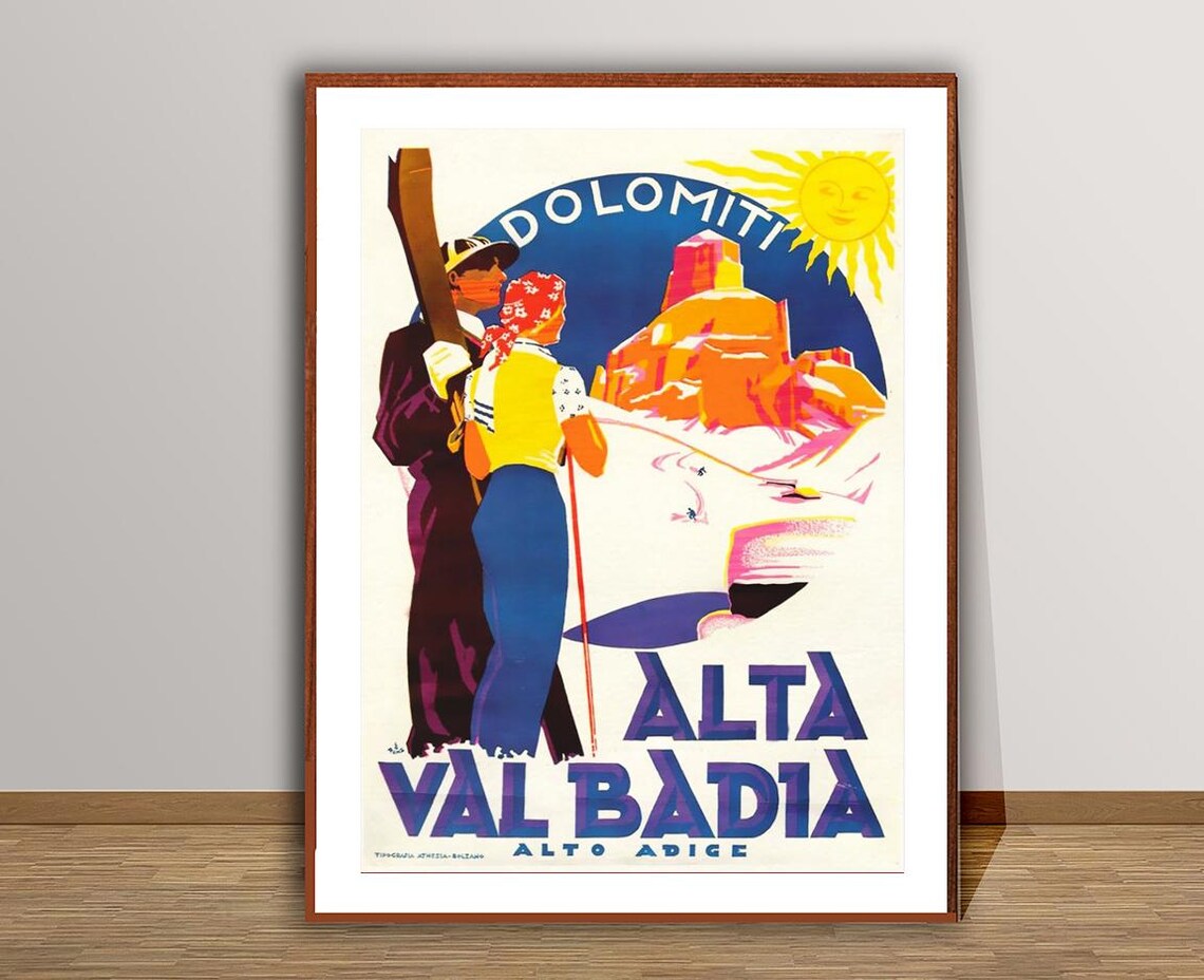 Alta Val Badia Dolomiti Vintage Ski Travel Poster
