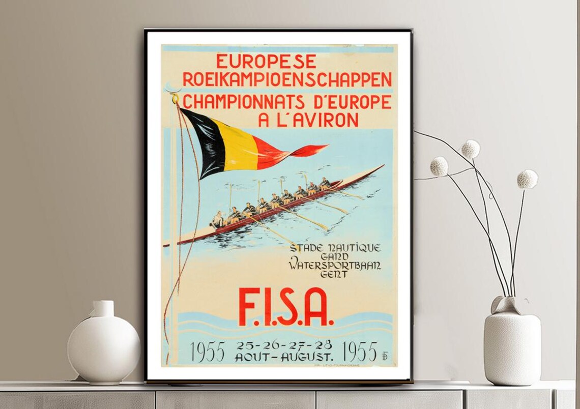 European Rowing Championships 1955 Ghent Belgium FISA Vintage Poster - Image 3