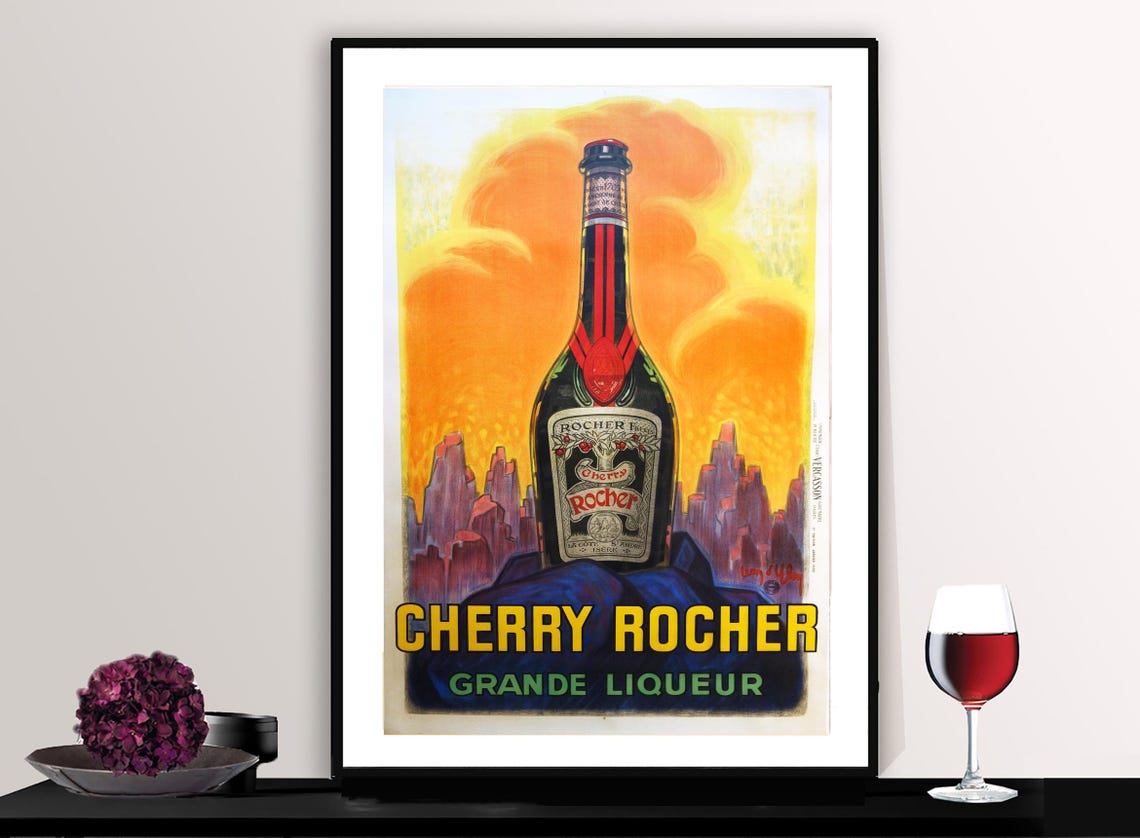 Cherry Rocher Grande Liqueur Vintage Fooddrink Poster Beverages Art Gift Idea Wall Decor