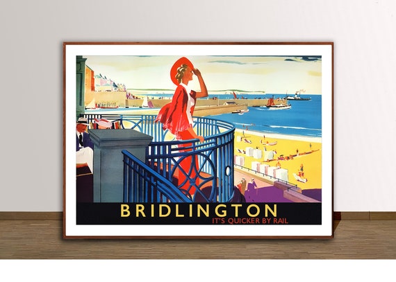 Bridlington England Vintage Travel Poster Visit Bridlington England Poster Gift Idea Wall Decor