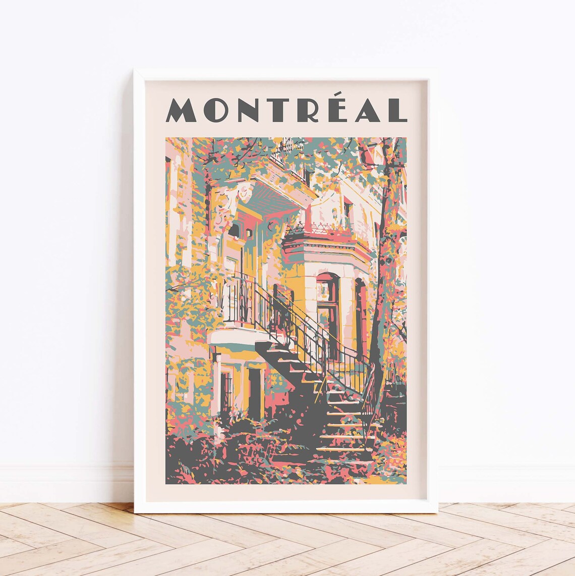 Montreal Retro Staircase Travel Poster Print