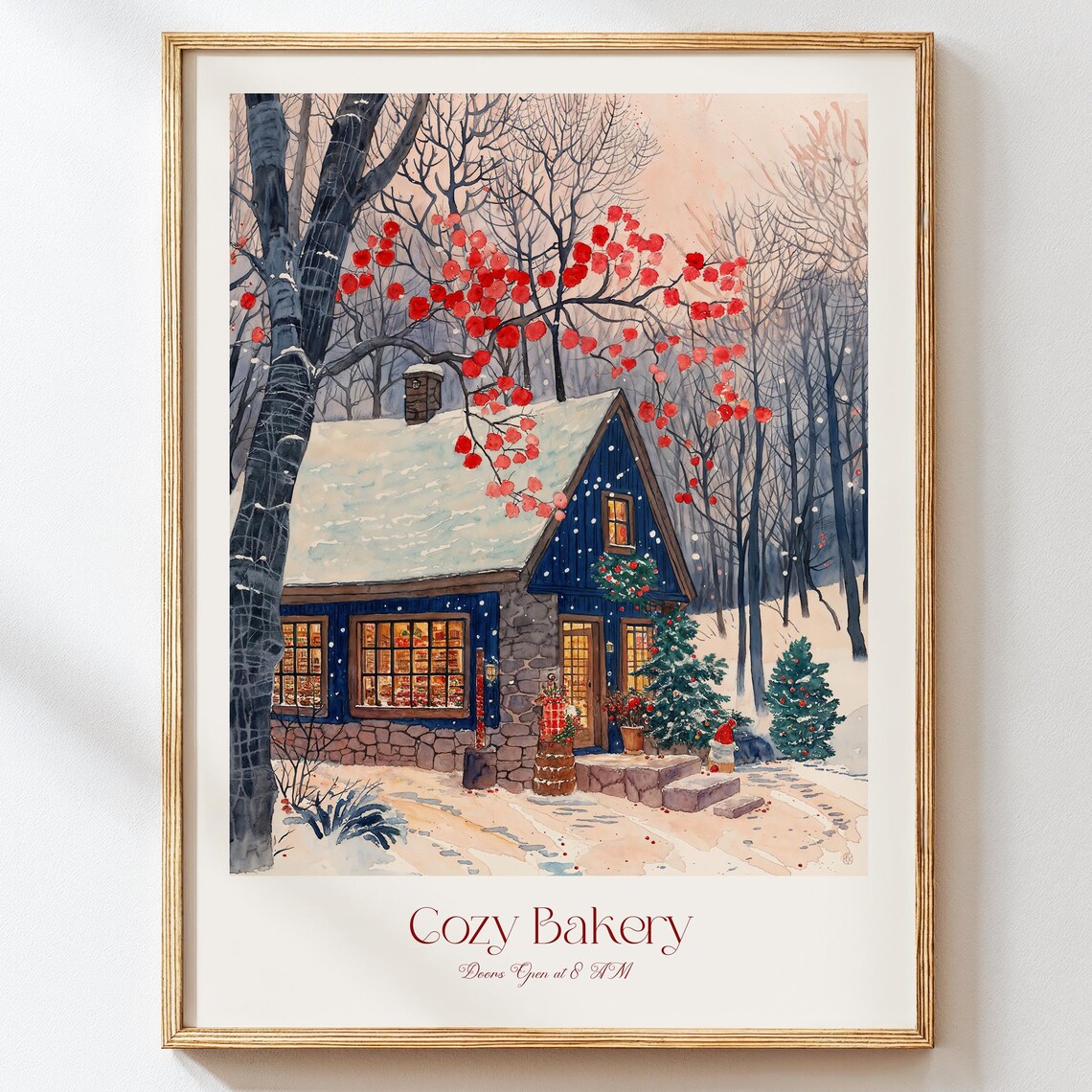 Cozy Bakery Winter Christmas Cottage Art Print