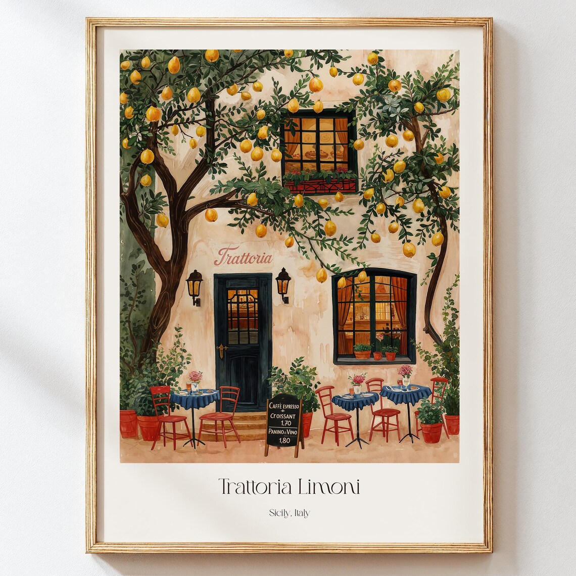 Italian Cafe Art Print, Sicily Lemon Tree Trattoria