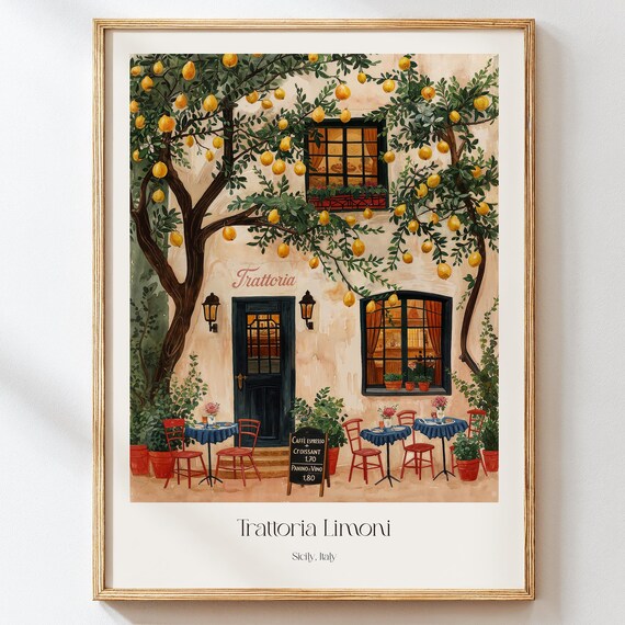 Italian Cafe Art Print, Sicily Lemon Tree Trattoria