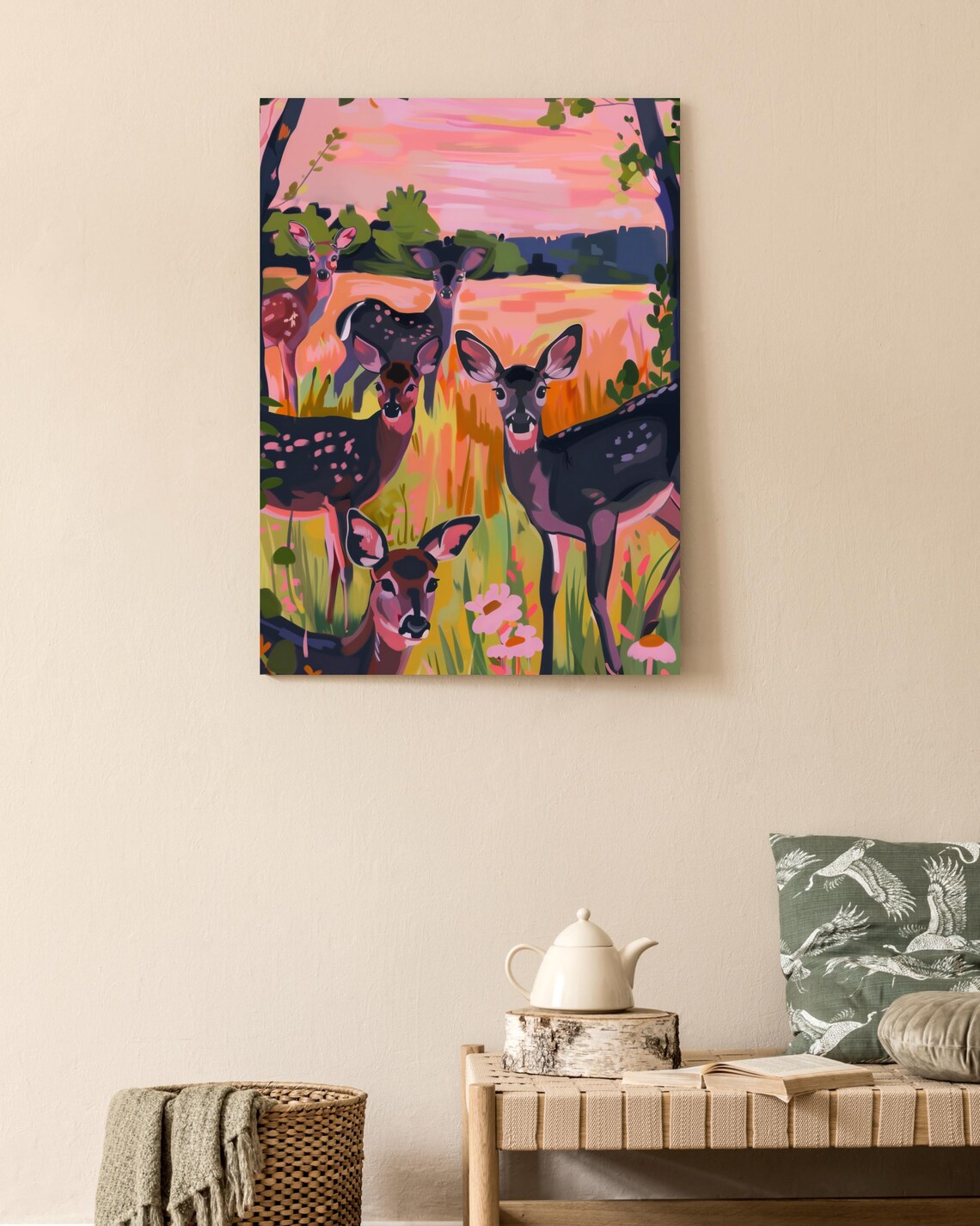 Deer Family Grazing in a Sunset Meadow of Wildflowers Poster - Image 3