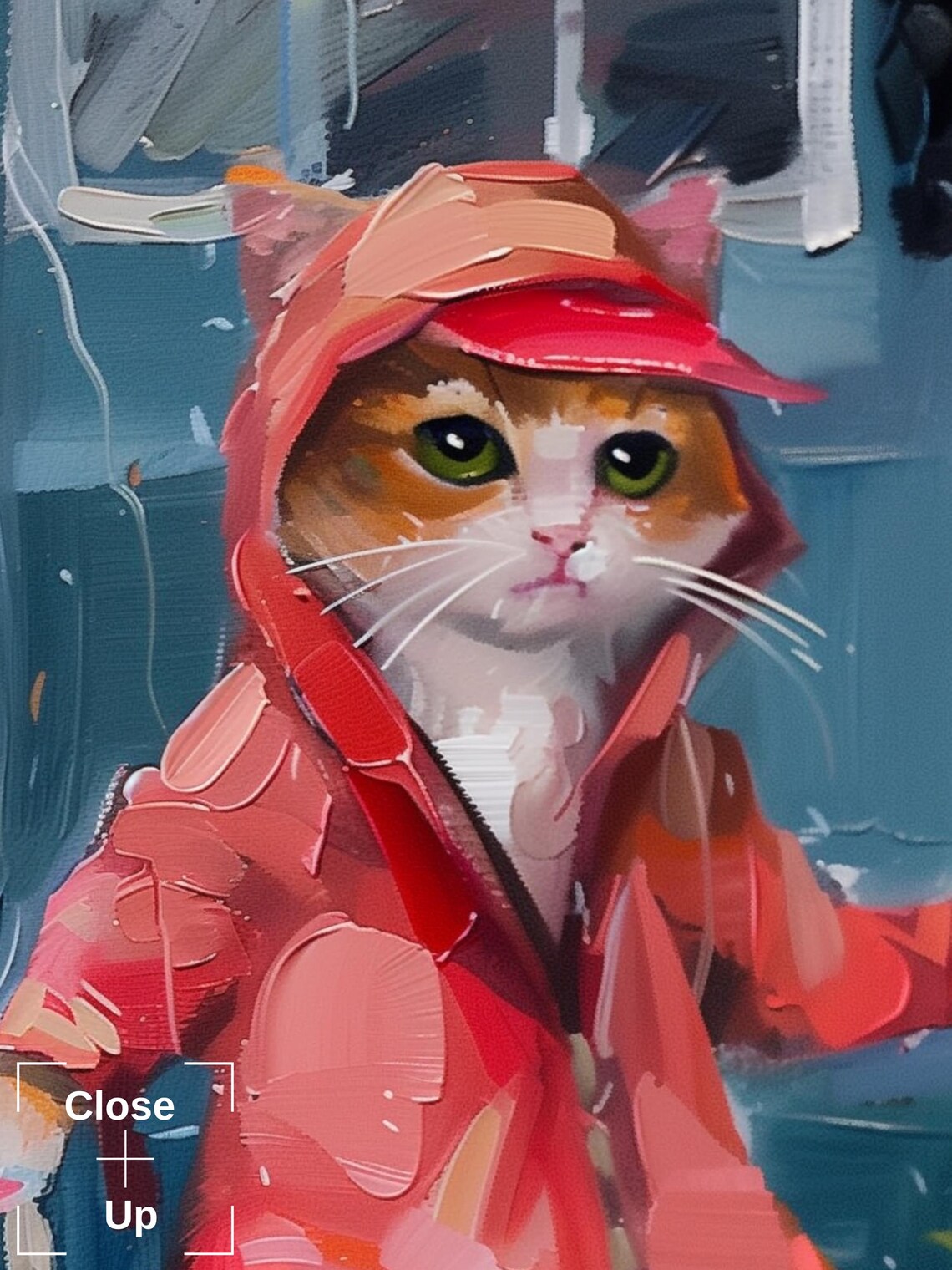 Cat in a Red Raincoat With Shopping Bags on a Rainy Day Poster - Image 3