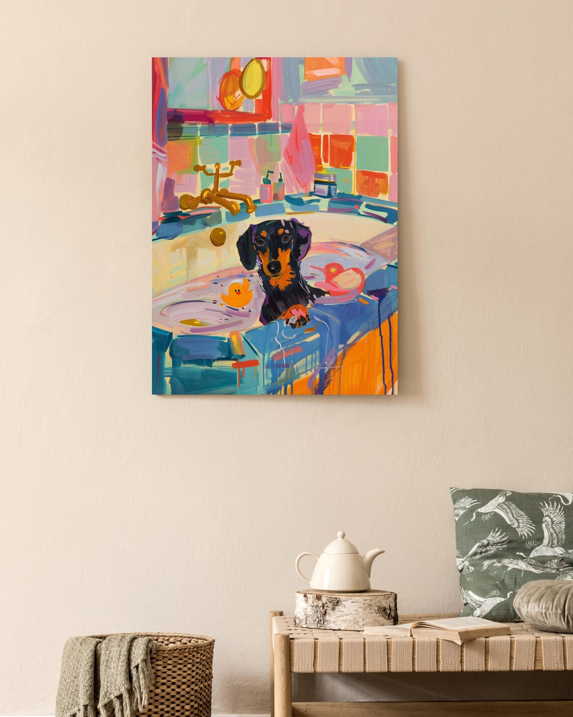 Dachshund Bathroom Art Print, Maximalist Decor - Image 3