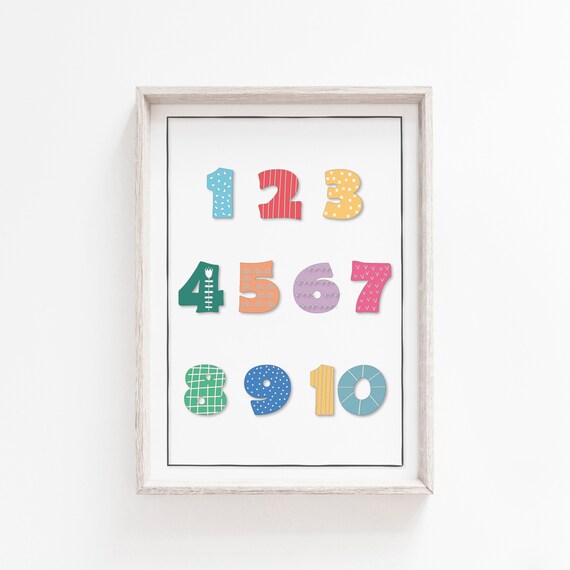 Colorful Numbers 1 To 10 Nursery Learning Educational Kids Art Poster